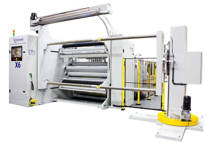 Universal X6 Slitter Rewinder in operation