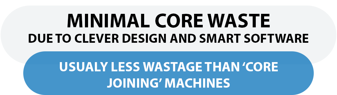 Usually less wastage than 'core joining' machines